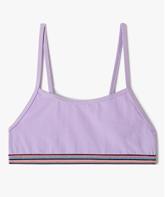 GEMO Haut de maillot de bain fille forme brassière à fines bretelles et bande rayée Violet