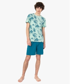 GEMO Pyjashort homme tee-shirt imprimé et short uni Vert