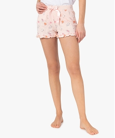 short de pyjama femme imprime a petits volants dans le bas rose bas de pyjamaG062601_1