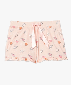 short de pyjama femme imprime a petits volants dans le bas rose bas de pyjamaG062601_4