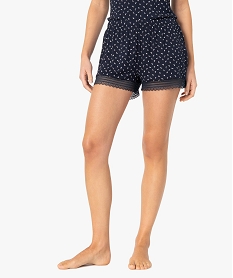 short de pyjama femme en maille fluide avec bas en dentelle imprimeG062701_1