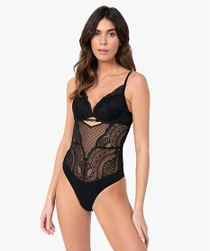 GEMO Body femme à armatures en dentelle tulle et microfibre Noir