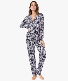 pyjama deux pieces femme   chemise et pantalon imprime pyjamas ensembles vestesG067401_1