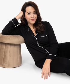 GEMO Pyjama femme grande taille deux pièces : chemise et pantalon Noir