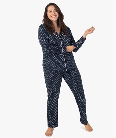 GEMO Pyjama femme grande taille deux pièces : chemise et pantalon bleu vif