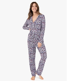 GEMO Pyjama deux pièces femme : chemise et pantalon marron chine