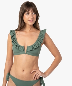 GEMO Haut de maillot de bain femme forme triangle à volants Vert