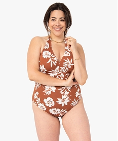 GEMO Maillot de bain femme grande taille 1 pièce à nouer dans le cou Imprimé