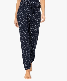 GEMO Pantalon de pyjama femme en maille fine avec bas resserré Imprimé