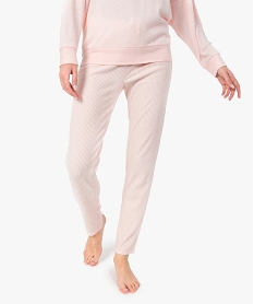 pantalon de pyjama femme en maille cotelee rose bas de pyjamaG072101_1