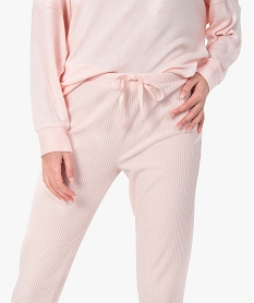 pantalon de pyjama femme en maille cotelee roseG072101_2