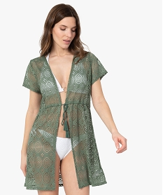 GEMO Robe de plage femme en maille ajourée Vert