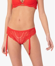 GEMO Tanga femme en dentelle avec porte-jarretelles amovibles Rouge