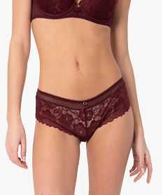 GEMO Shorty femme en dentelle avec petit anneau à la taille Violet