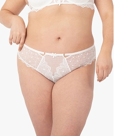 GEMO Shorty femme grande taille en dentelle avec ceinture fantaisie Blanc