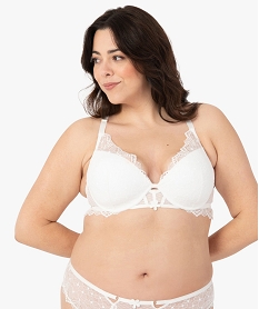 GEMO Soutien-gorge grande taille emboitant en dentelle avec dos fantaisie Blanc