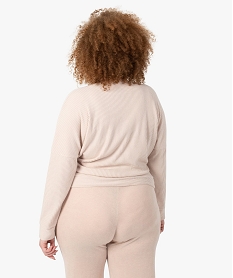 tee-shirt femme grande taille a manches longues forme cache-cœur beige hauts de pyjamaG086701_3