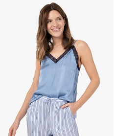 haut de pyjama femme debardeur a fines bretelles bleu hauts de pyjamaG087301_1