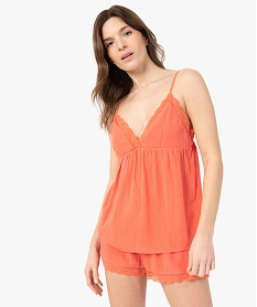 GEMO Haut de pyjama femme à fines bretelles Orange