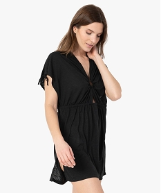 GEMO Robe de plage femme à double décolleté en V Noir