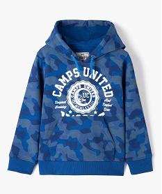 sweat garcon molletonne a capuche imprime camo - camps united bleu sweatsG091001_1