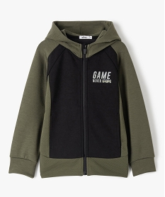 GEMO Sweat garçon zippé à capuche bicolore Vert