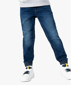 GEMO Pantalon garçon en denim avec ceinture et bas élastiqués Bleu