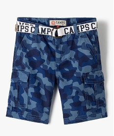 GEMO Bermuda garçon cargo avec ceinture motif camouflage - Camps United Bleu