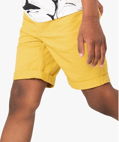 GEMO Bermuda garçon en coton twill uni à revers Jaune