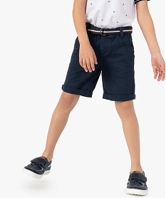 GEMO Bermuda garçon en twill avec ceinture rayée Bleu