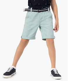 bermuda garcon en twill avec ceinture rayee vert shorts bermudas et pantacourtsG097001_1