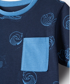 tee-shirt garcon imprime avec poche poitrine bleuG103001_2