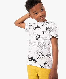 GEMO Tee-shirt garçon imprimé océan à manches courtes Blanc