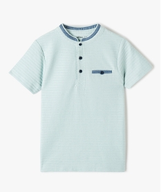 GEMO Tee-shirt garçon à col mao en maille texturée effet rayé vert standard
