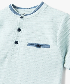 tee-shirt garcon a col mao en maille texturee effet raye vertG106501_2