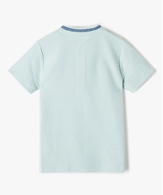 tee-shirt garcon a col mao en maille texturee effet raye vertG106501_3