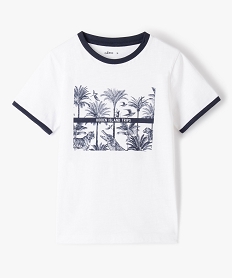 GEMO Tee-shirt garçon à manches courtes en coton flammé avec détails contrastants Blanc