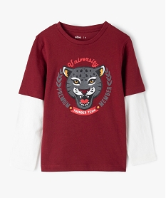 GEMO Tee-shirt garçon manches longues effet 2 en 1 à motif Rouge