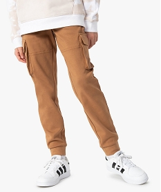 GEMO Pantalon de jogging garçon en maille unie façon cargo Brun