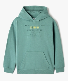 sweat garcon a capuche avec inscription en relief vert sweatsG109201_1