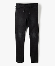 jean garcon slim extensible a taille elastiquee et jeu de surpiqures noirG111601_2