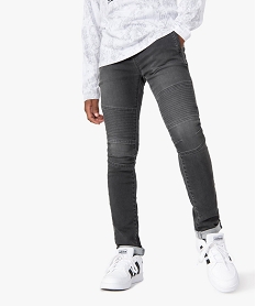 GEMO Jean garçon slim extensible à taille élastiquée et jeu de surpiqûres Gris