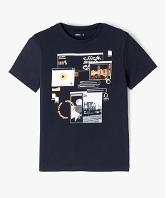 GEMO Tee-shirt garçon à manches courtes avec large motif noir chine