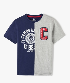 GEMO Tee-shirt garçon à manches courtes bicolore et motifs - Camps United Bleu