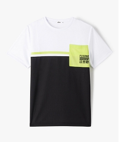 GEMO Tee-shirt garçon à manches courtes poche poitrine et détail fluo Blanc