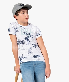 GEMO Tee-shirt garçon à manches courtes imprimé palmiers kaki fonce