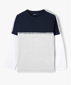 GEMO Tee-shirt garçon à manches longues effet 2 en 1 noir chine