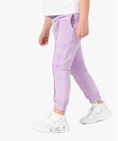 GEMO Pantalon de jogging fille molletonné à couture avant et inscription Violet