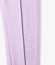 pantalon de jogging fille molletonne a couture avant et inscription violetG124301_3