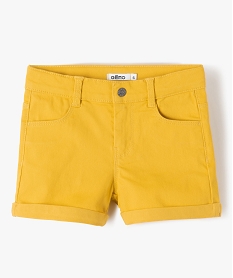 GEMO Short fille en coton stretch uni à revers jaune standard